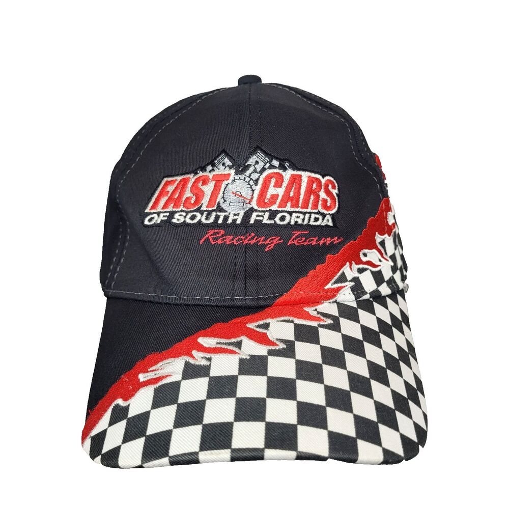 VNTG OTTO Fast Cars Of South Florida Racing Checkered Flag Flames OTTO Adj Hat